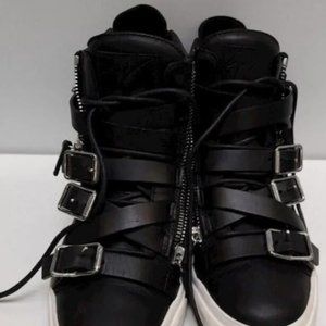 Giuseppe Zanotti Black Leather Buckle Strap Zip Up Mid Shoes Womens 39
